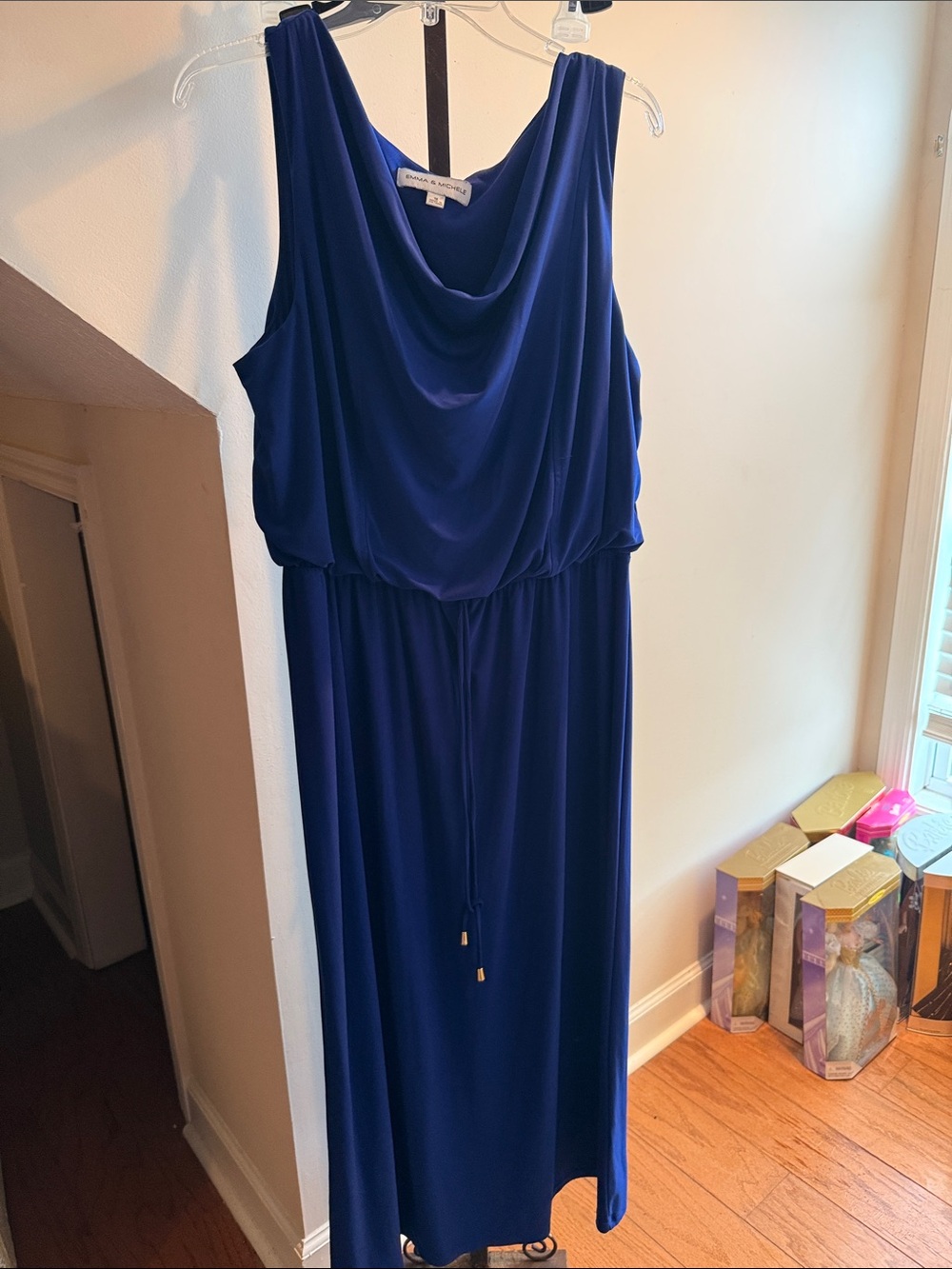 Emma and Michele Cowl Neck Maxi Dress in Royal Blue